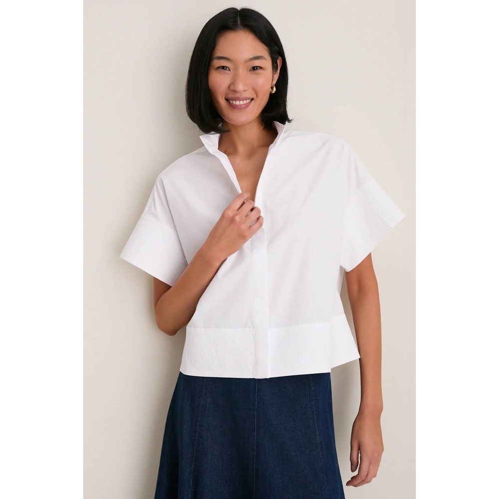 Tuckernuck White Trapunto Stitch Sofia Shirt Oversized XXS Short Sleeve Poplin